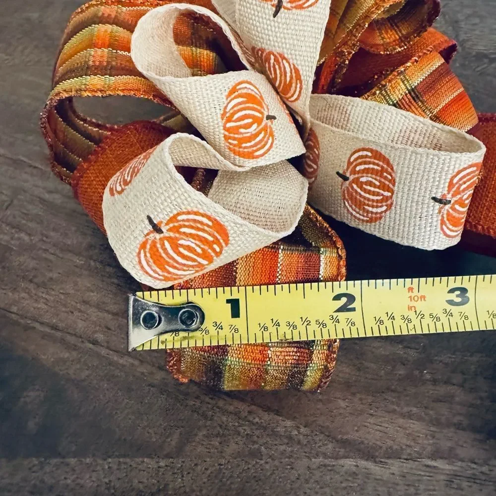 Handmade Fall Autumn Plaid Pumpkin Ribbon Bow